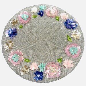 4 Christian Lacroix Beaded 3D Flower Placemat Set Pink Blue Silver Spring Summer